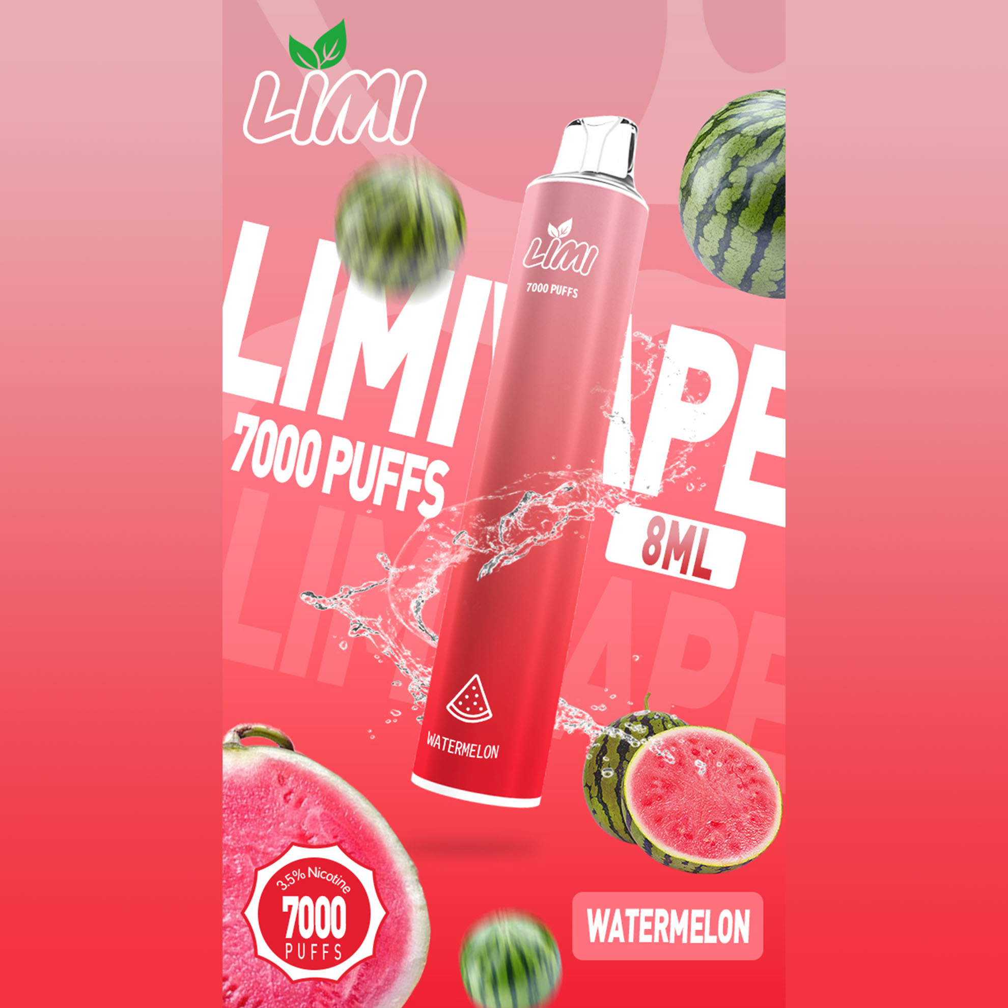 LIMI 一次性電子煙｜西瓜口味・拋棄式電子菸・約 7000 口・炫彩發光設計