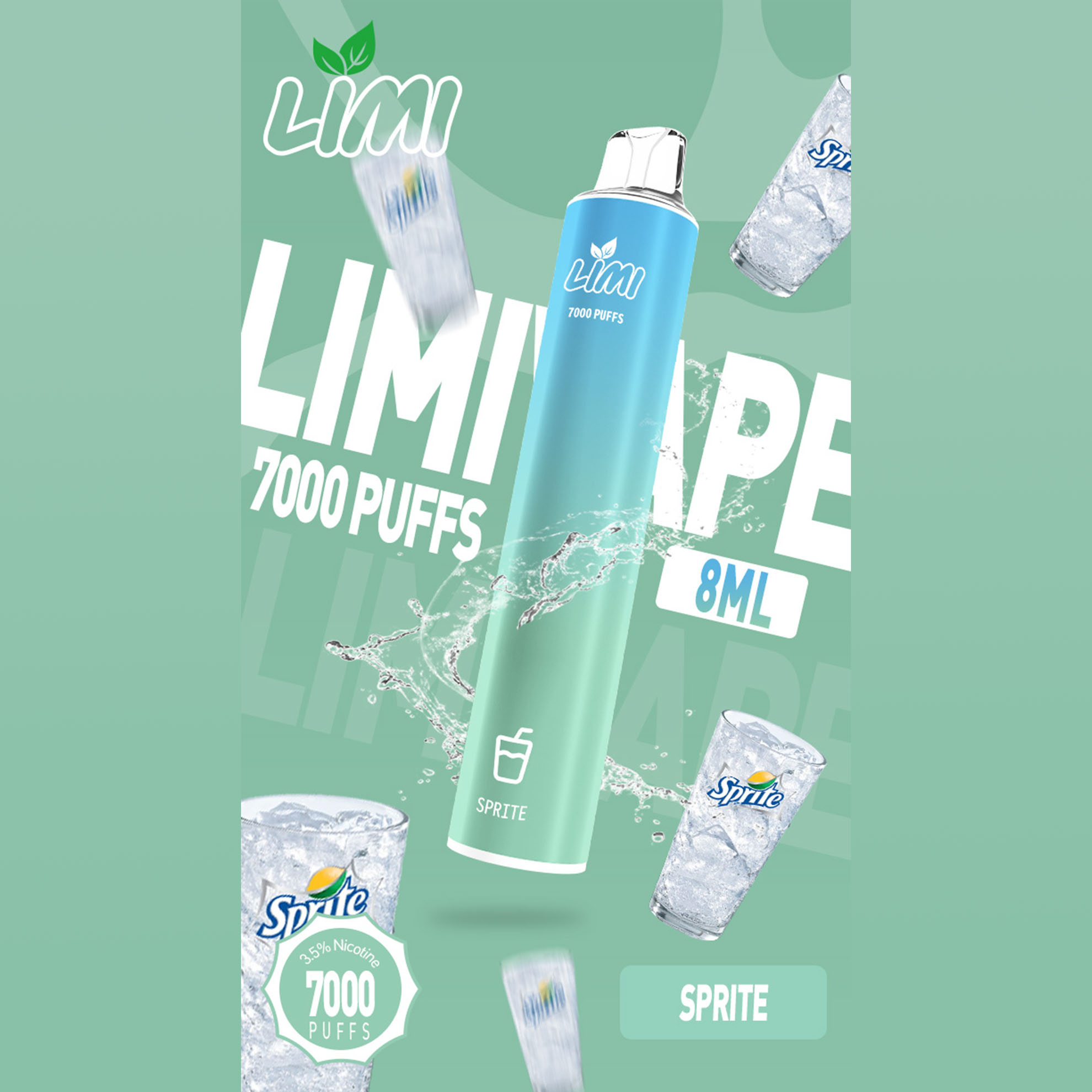 LIMI 一次性電子煙｜雪碧口味・拋棄式電子菸・約 7000 口・炫彩發光設計