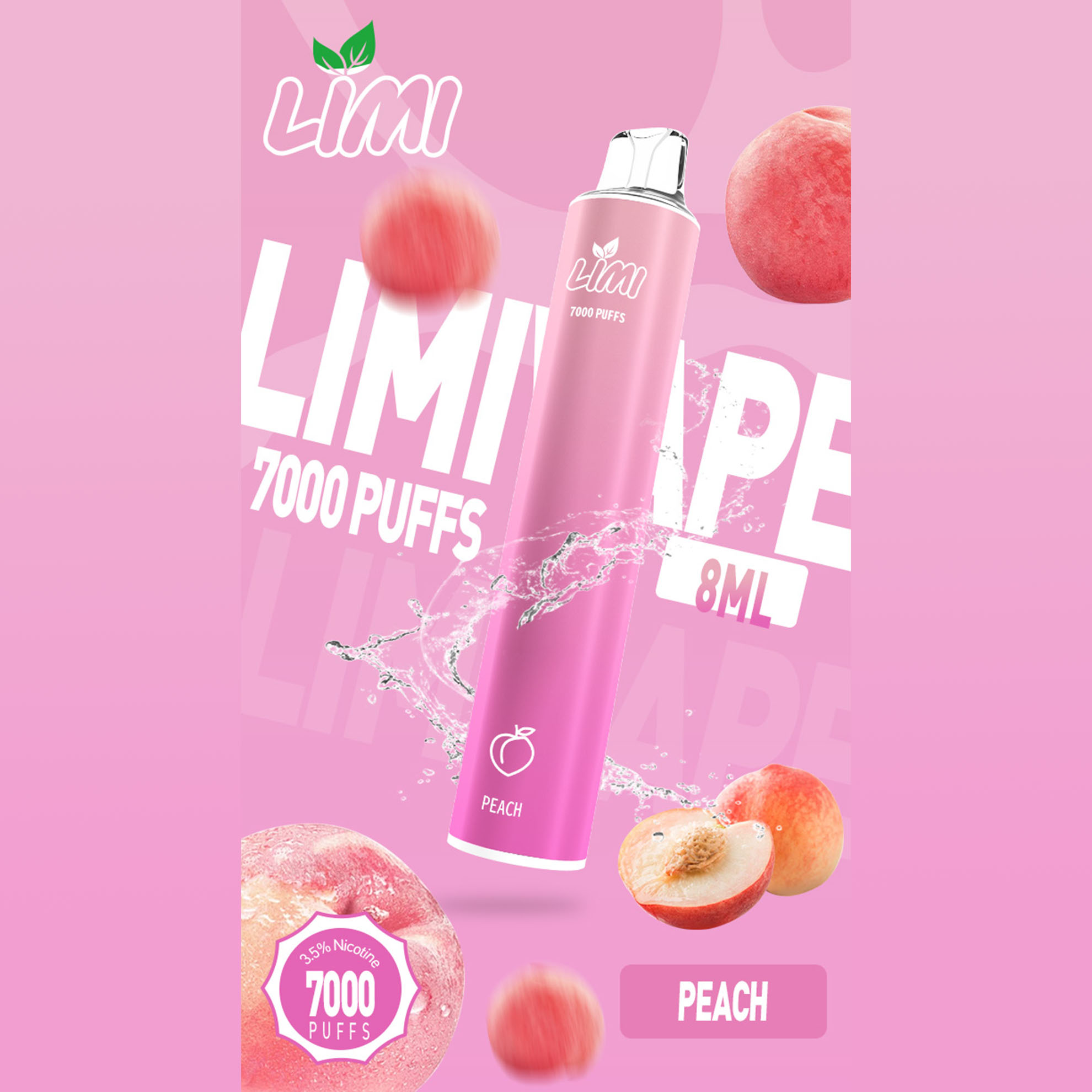 LIMI 一次性電子煙｜蜜桃口味・拋棄式電子菸・約 7000 口・炫彩發光設計