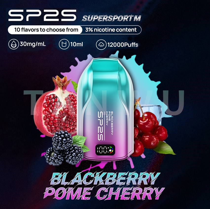 SP2 思博瑞 Supersport M 一次性電子煙｜黑莓石榴櫻桃口味・澳洲版・約 9000 口・拋棄式電子菸